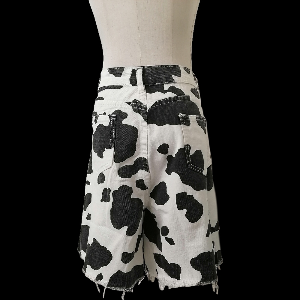 cow print denim chaps shorts